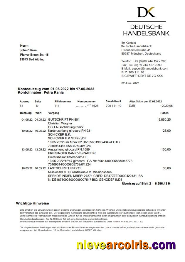 Germany Handelsbank statement on Deutsch